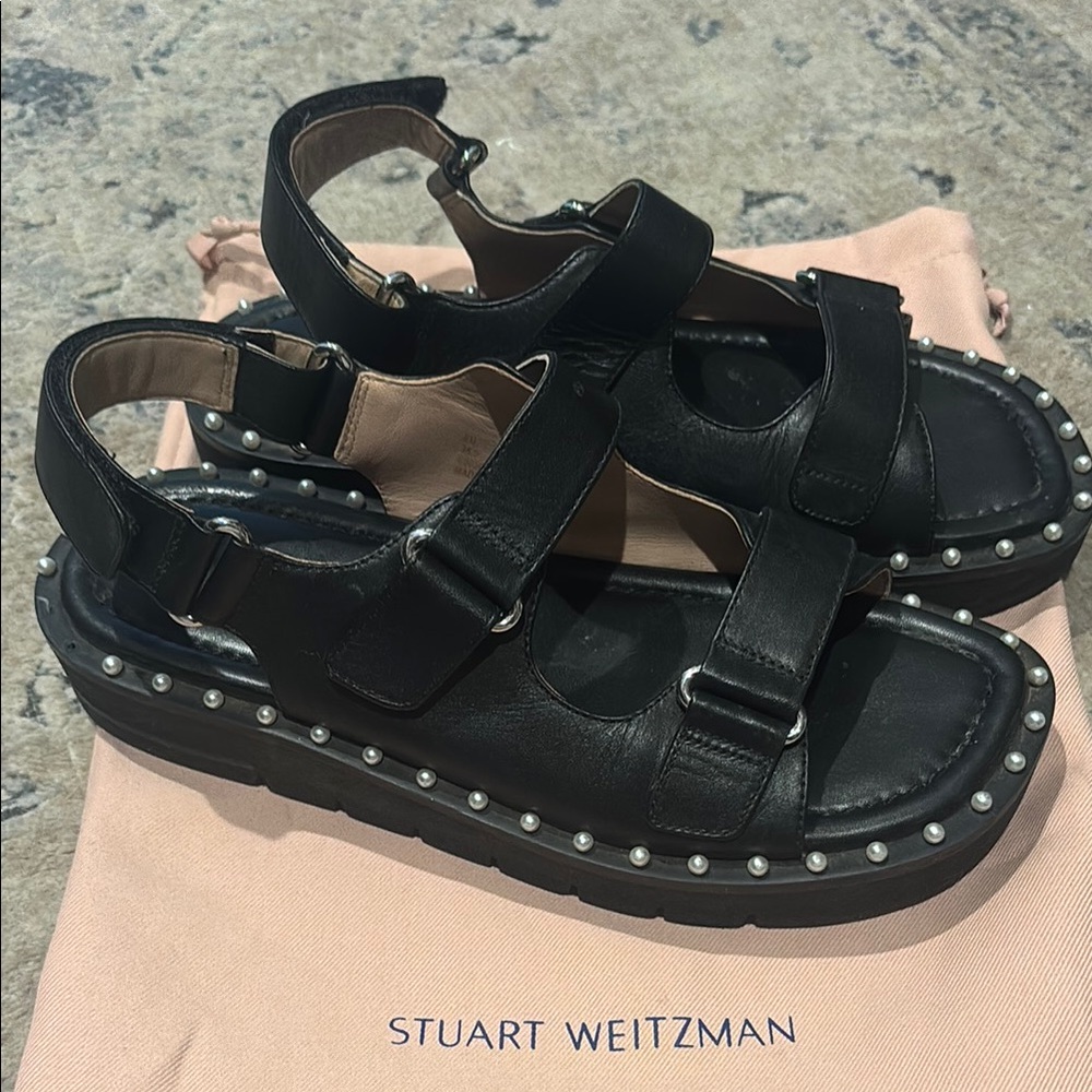 Stuart Weitzman Black Sandals with Silver Studs - Picture 6 of 8